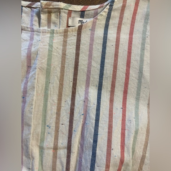 Madewell Button Back Tie Tee In Rainbow Stripe Short Sleeve Off White Size Small - Picture 4 of 5